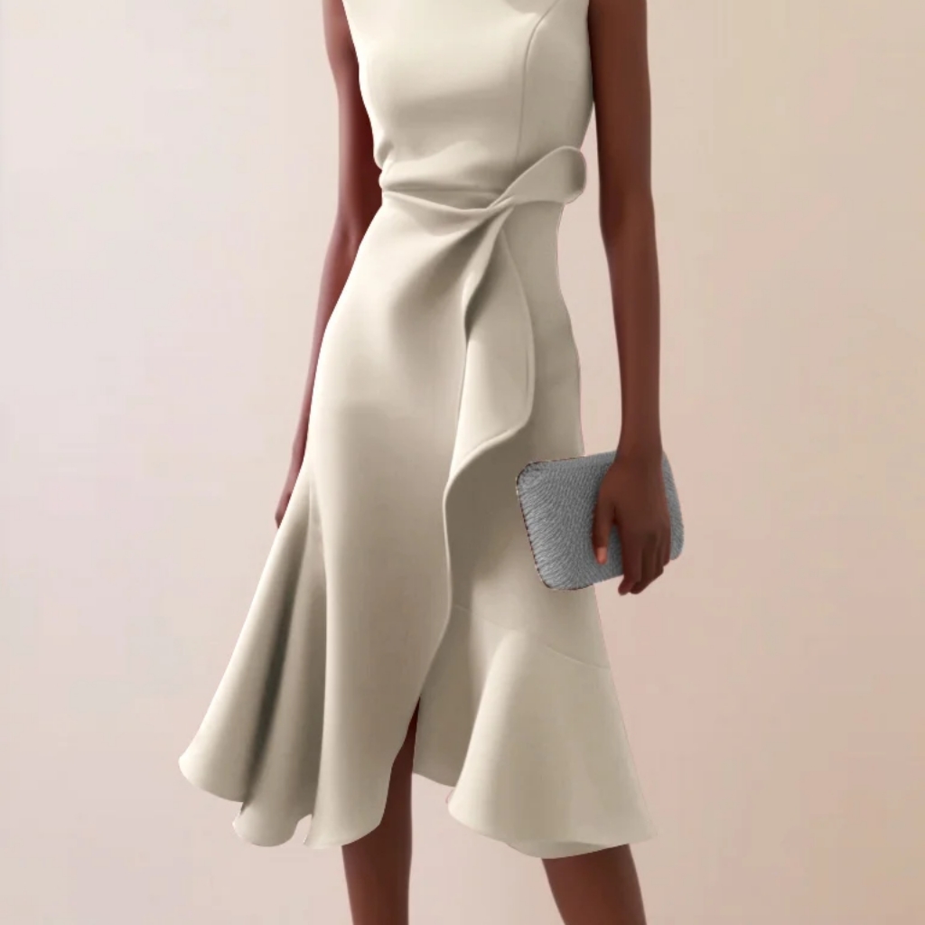 Fehaute Nwt Size 4 Elegant Cream Sleeveless, Fittes, Flare Bottom Dress